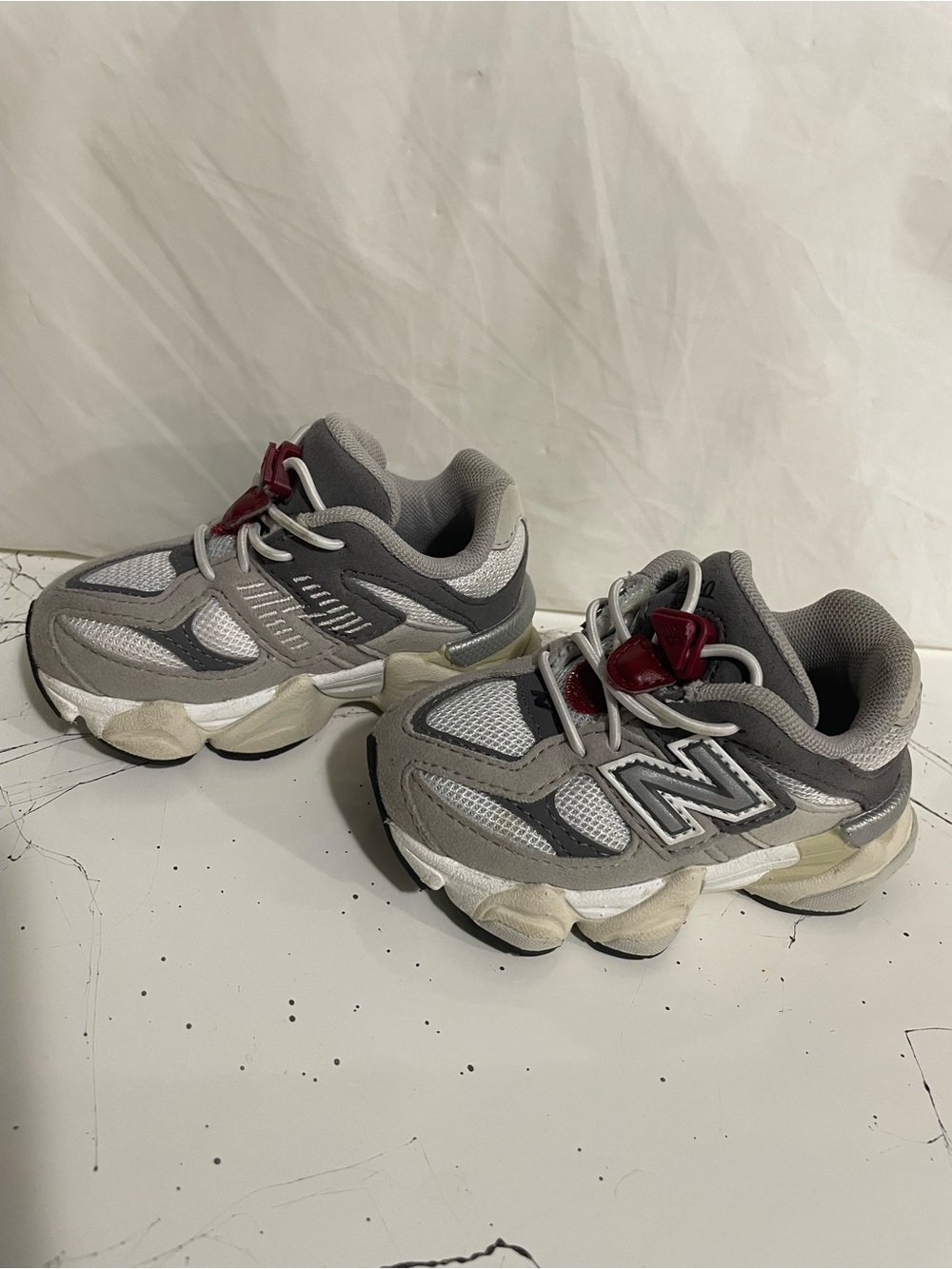New Balance Kids Gray, White & Red Mesh Athletic Sneakers